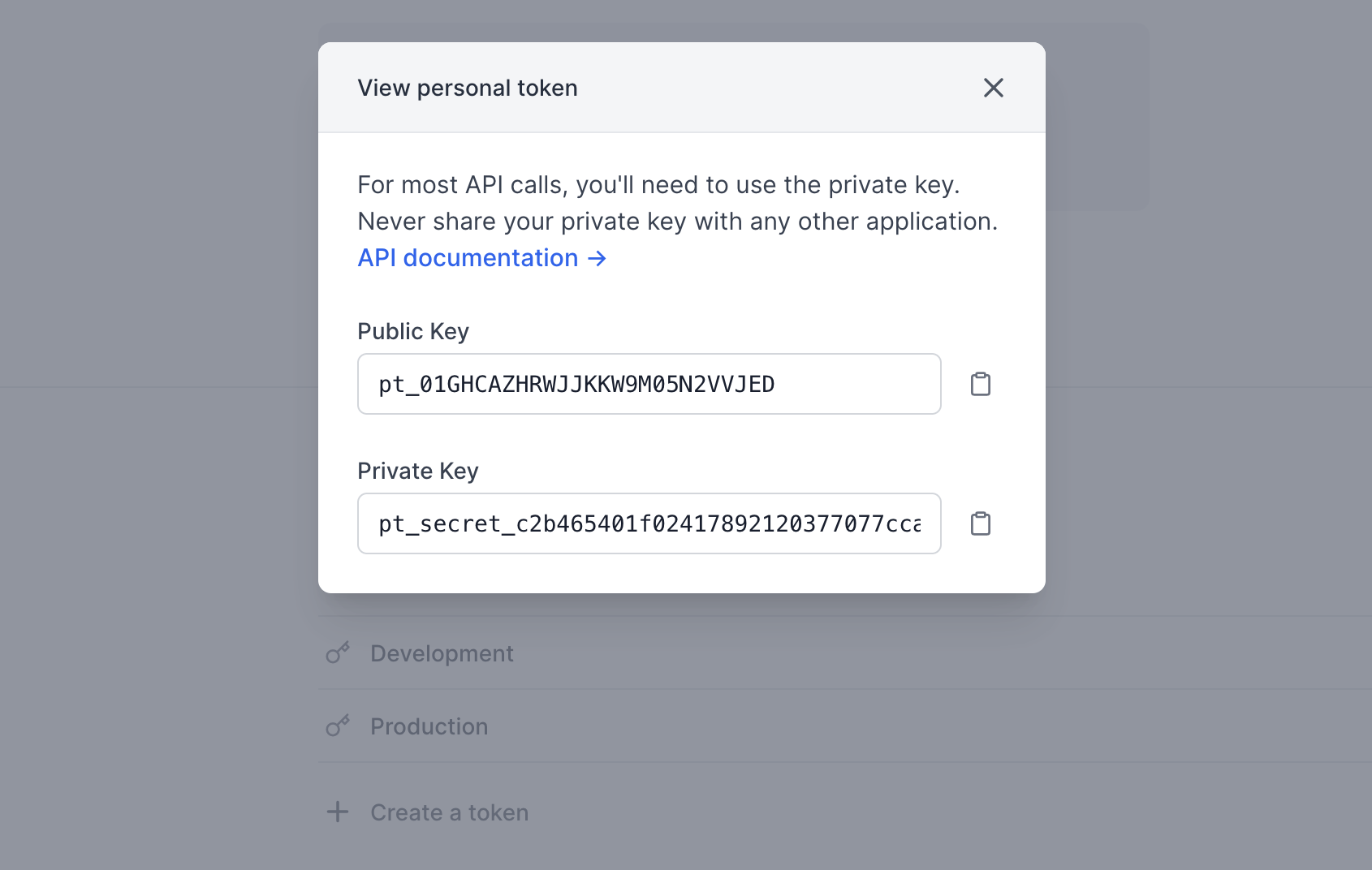 The personal access tokens interface